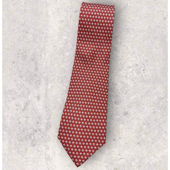 SALVATORE FERRAGAMO Silk Tie ITALY Red Blue Pink Sailing Boat W:3.5